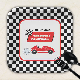 レースカーの2歳の誕生日ペーパー皿 パーソナライズド ペーパープレート