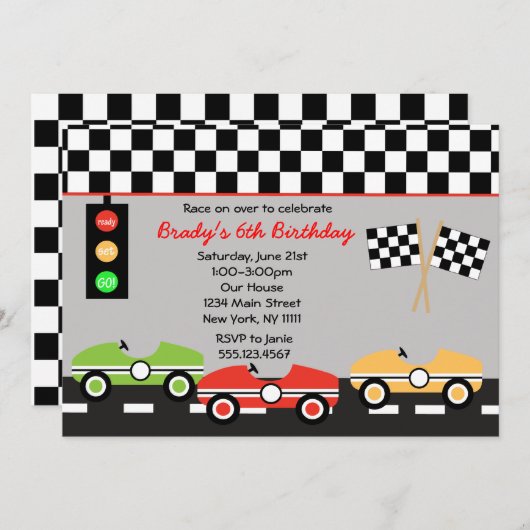 レースカーのRacecar Brithdayの男の子の誕生日の招待状 招待状 (正面/裏面)