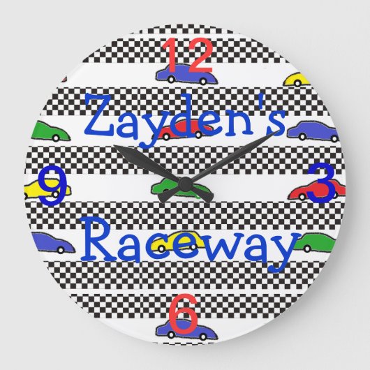 レースカーは名前を時計編集します ラージ壁時計 (正面)