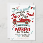 レースカーをテーマにしたパーティの招待状(2回目の誕生日) 招待状 (正面)