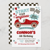 レースカーをテーマにしたパーティー 招待状 (正面/裏面)