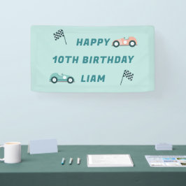 レースカーをテーマにした誕生日パーティバナー 横断幕