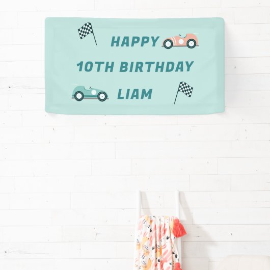 レースカーをテーマにした誕生日パーティバナー 横断幕 (インサイチュ)