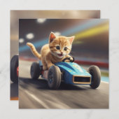 レースカーを運転する猫 招待状 (正面/裏面)