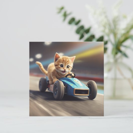 レースカーを運転する猫 招待状 (スタンド正面)
