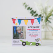 レースカーカスタムの誕生日パーティーの招待(薄紫) 招待状 (スタンド正面)