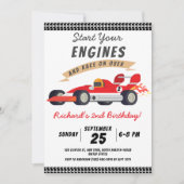 レースカーカラフルテーマ子供の誕生日パーティー 招待状 (正面)