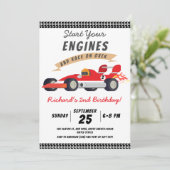 レースカーカラフルテーマ子供の誕生日パーティー 招待状 (スタンド正面)
