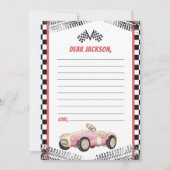 レースカーガール誕生日タイムカプセルノートカード サンキューカード (正面)