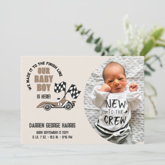 レースカークルー男の赤ちゃん誕生発表 案内状 (スタンド正面)