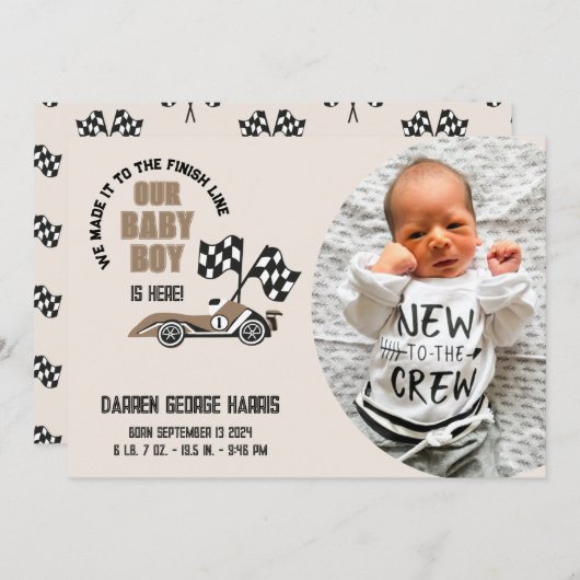 レースカークルー男の赤ちゃん誕生発表 案内状 (正面/裏面)