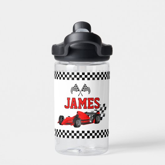 レースカークールボーイ名前をカスタムするパーソナライズされた ウォーターボトル (背面)
