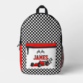 レースカークールボーイ名前をカスタムするパーソナライズされた プリントバックパック (正面)