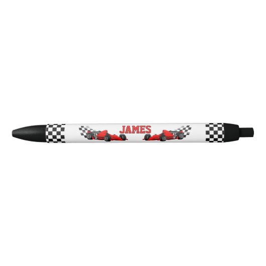 レースカークールボーイ名前をカスタムするペパーソナライズされたン 黒ボールペン (正面)