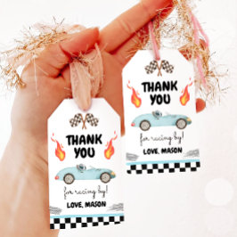 レースカーサンキューブルーレーシングブルーボーイ誕生日 ギフトタグ