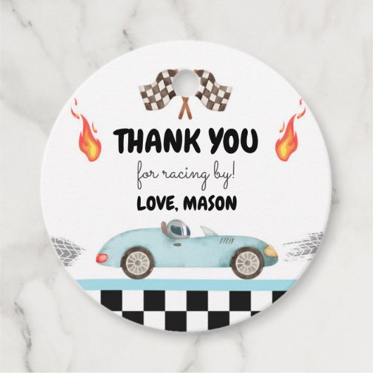 レースカーサンキューブルーレーシングブルーボーイ誕生日 フェイバータグ (正面)