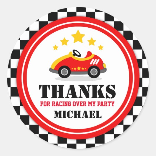 レースカーサンキューメッセージカード ラウンドシール (正面)