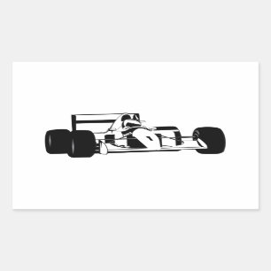 レースカーシルエット黒と白の正方形ステッカー 長方形シール