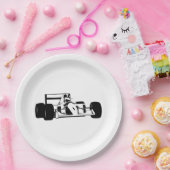 レースカーシルエット黒と白 ペーパープレート (パーティー)