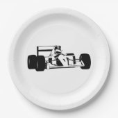 レースカーシルエット黒と白 ペーパープレート (正面)