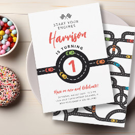 レースカーズサークルトラックボーイズ1st誕生日 招待状