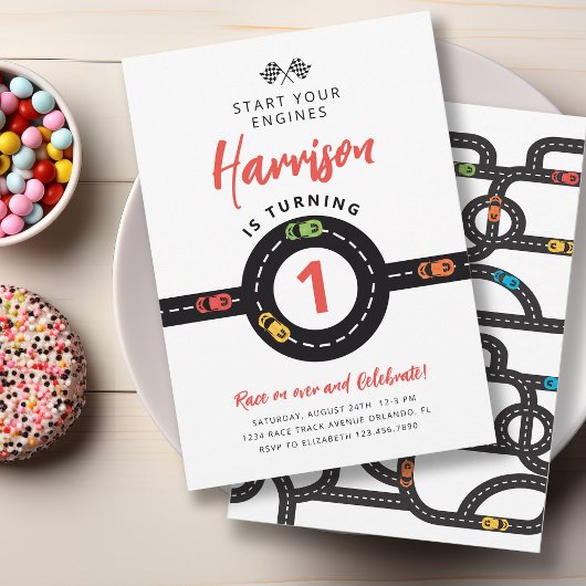 レースカーズサークルトラックボーイズ1st誕生日 招待状