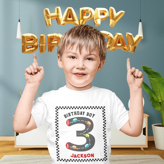 レースカーズ第3誕生日少年 トドラーTシャツ