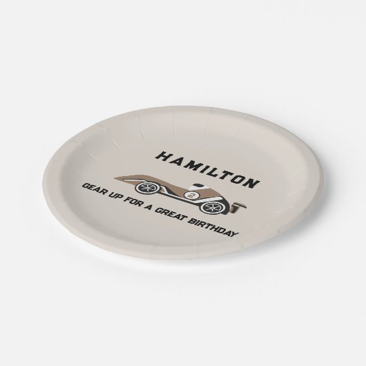 レースカーツーファストスポーティ誕生日 ペーパープレート (アングル)