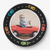 レースカーツーファーストボーイズ誕生日フォト紙プレート ペーパープレート (正面)