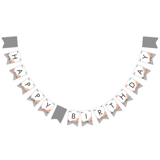 レースカーツーファースト2好奇心ハッピーバースデーパーティー バンティングフラッグ (全)