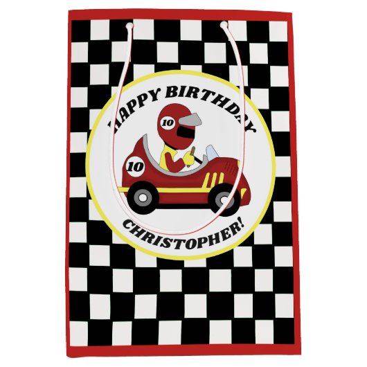 レースカーテーマ誕生日会パーソナライズされた ミディアムペーパーバッグ (正面)