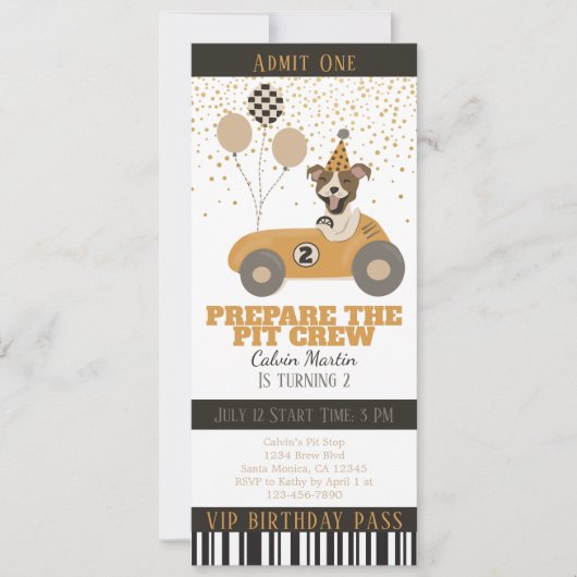レースカードッグボーイズ2nd誕生日パーティーチケット招待状 (正面)