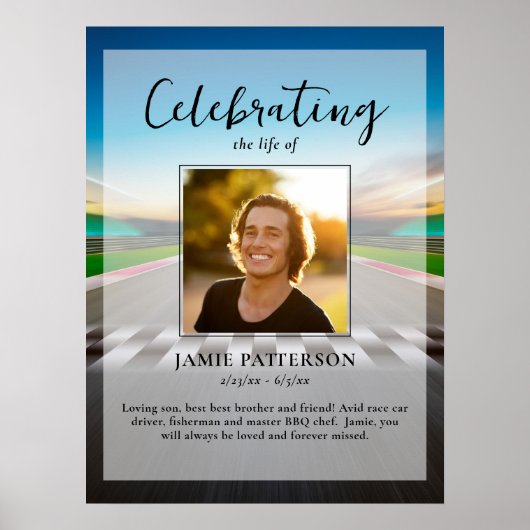 レースカードライバーの追悼式、葬儀の写真 ポスター (正面)