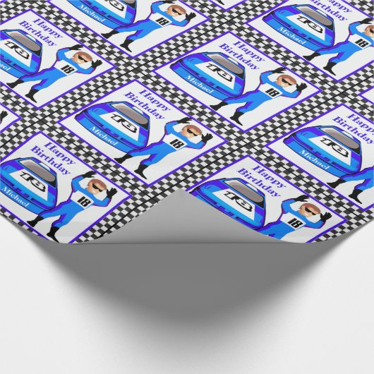 レースカードライバーパーソナライズされた誕生日ギフト ラッピングペーパー (角)