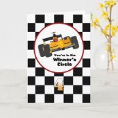 レースカーハッピー4歳の誕生日カード カード (黄色い花)