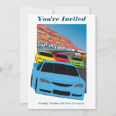 レースカーバースデーパーティーの招待 – 編集可能 招待状 (正面)