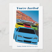 レースカーバースデーパーティーの招待 – 編集可能 招待状 (正面/裏面)