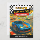 レースカーバースデーパーティーデザイン 招待状 (正面)