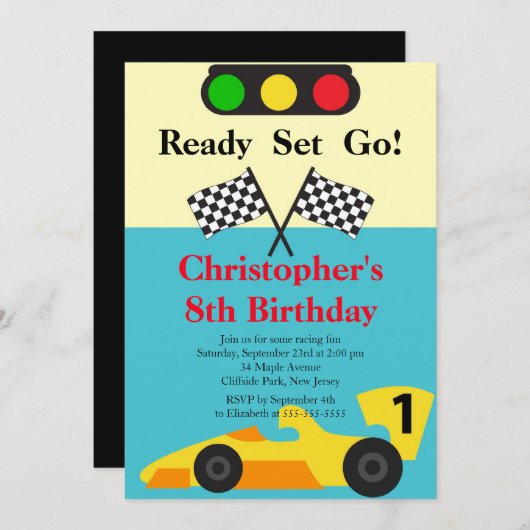 レースカーバースデーパーティ招待状 招待状 (正面/裏面)