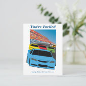 レースカーパーティの招待状はがき – 編集可能 インビテーションポストカード (スタンド正面)