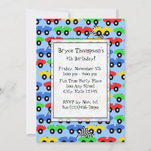 レースカーパーティの招待状 招待状 (正面)