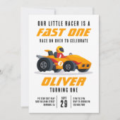 レースカーファーストワンバースデーパーティー 招待状 (正面)