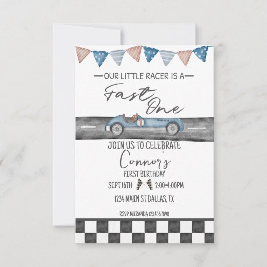 レースカーファーストワンファースト誕生日招待状 招待状 (正面)