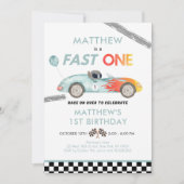 レースカーファーストワンファースト誕生日 招待状 (正面)