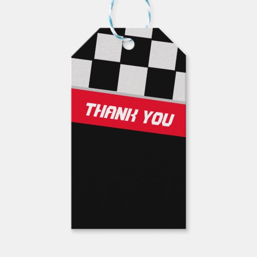 レースカーブラックとレッド最初の誕生日ありがとうギ ギフトタグ (正面)