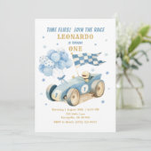 レースカーブルーウォーターカラーボーイファースト誕生日 招待状 (スタンド正面)