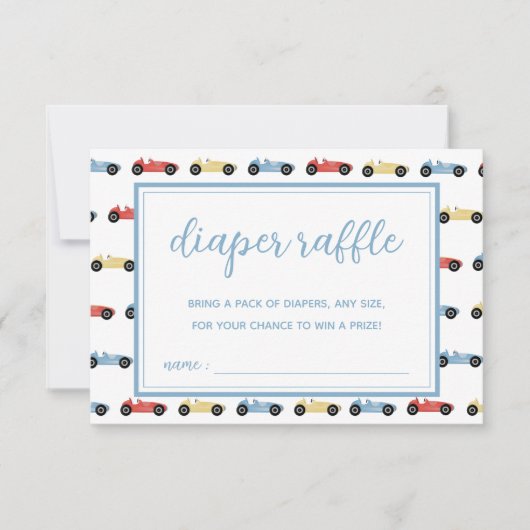 レースカーブルーボーイベビーシャワーおむつラッフルカード 招待状 (正面)