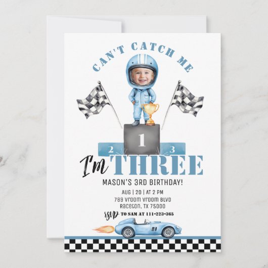 レースカーブルーボーイ3rdバースデーレーサーフォト 招待状 (正面)