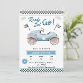 レースカーブルーヴィンテージ準備セット行く1st誕生日 招待状 (スタンド正面)