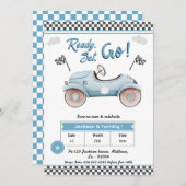 レースカーブルーヴィンテージ準備セット行く1st誕生日 招待状 (正面/裏面)